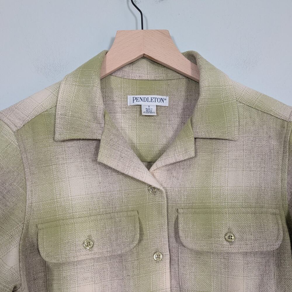 Pendleton Plaid Wool Button Shirt Womens S Green Vintage Top Collar Grunge USA - Picture 3 of 10